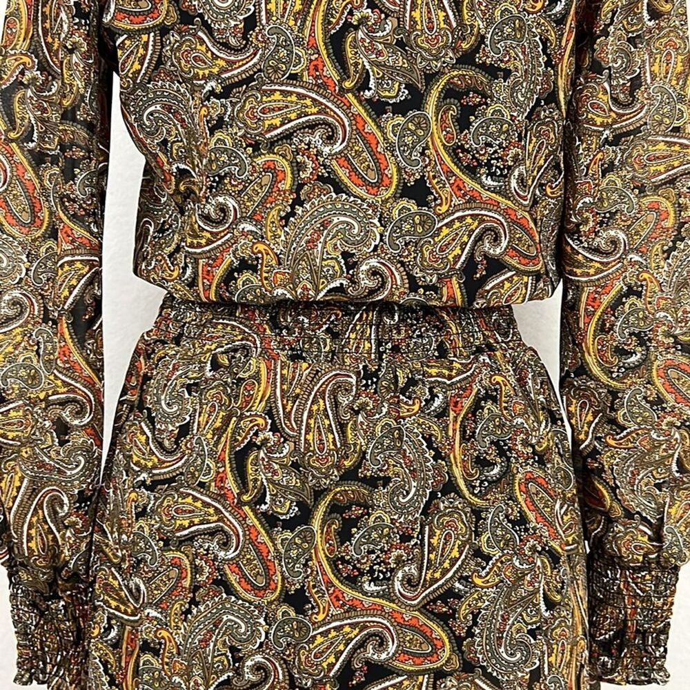 Michael Kors Paisley Boho Dress Smocked Waist Ruffle Hem Rustic Romance Size S - Picture 7 of 15